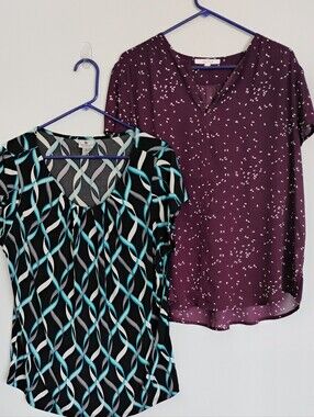 1X Lot Worthington & Fun2Fun Blouses Business Casual Geometric Plum Like New 2pc